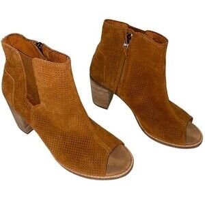TOMS Suede Booties Open‎ Peep Toe Majorca Size 7 Brown